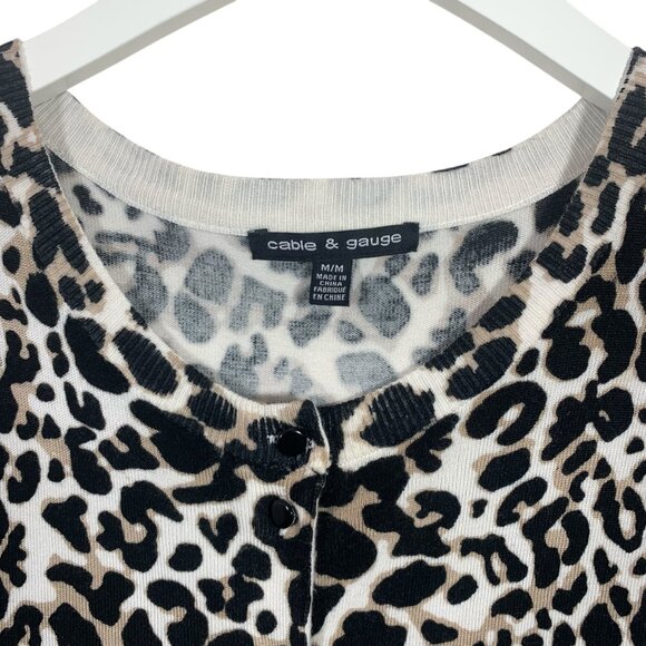 Leopard Animal Print Cardigan Sweater Sz M Womens Button D…cable&cage - Picture 2 of 16